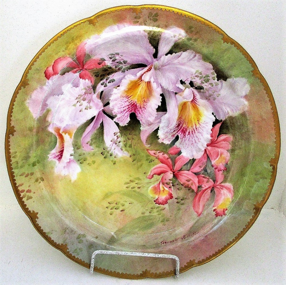 english porcelain cabinet dish cattlaya mossiae orchids reginald johnson