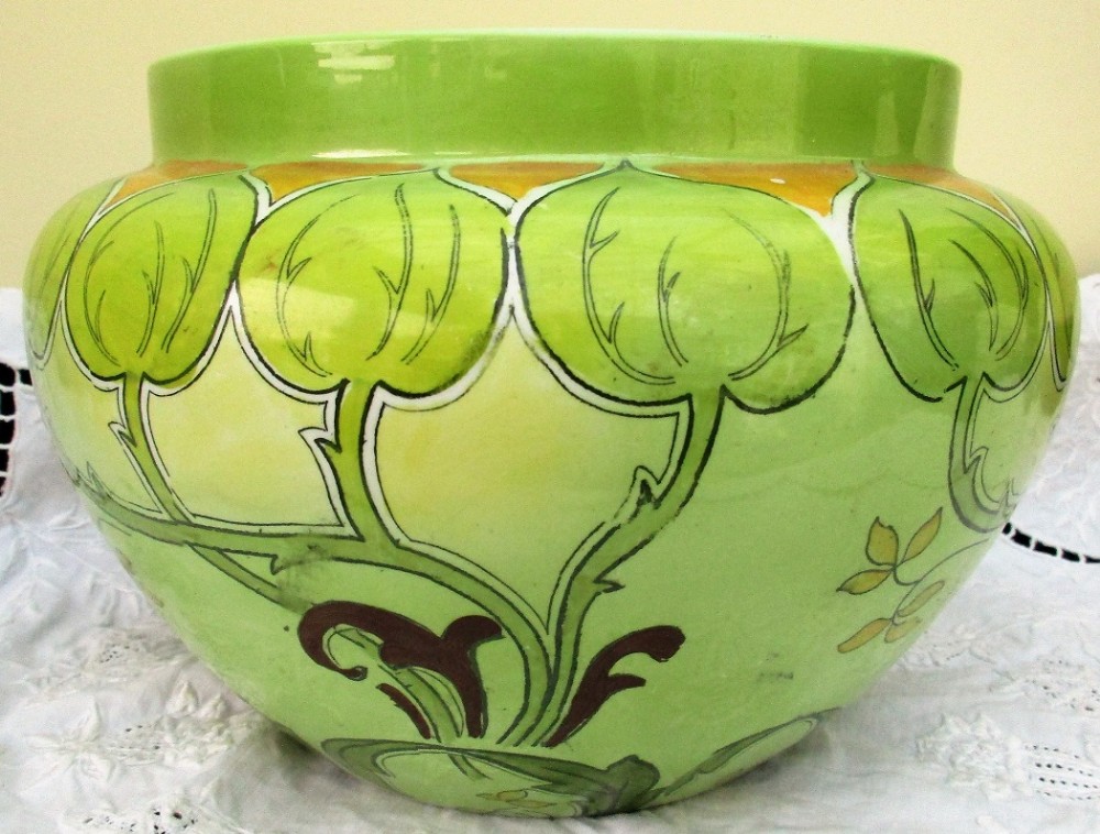 antique english victorian art nouveau pottery jardiniere wa adderley longton staffordshire