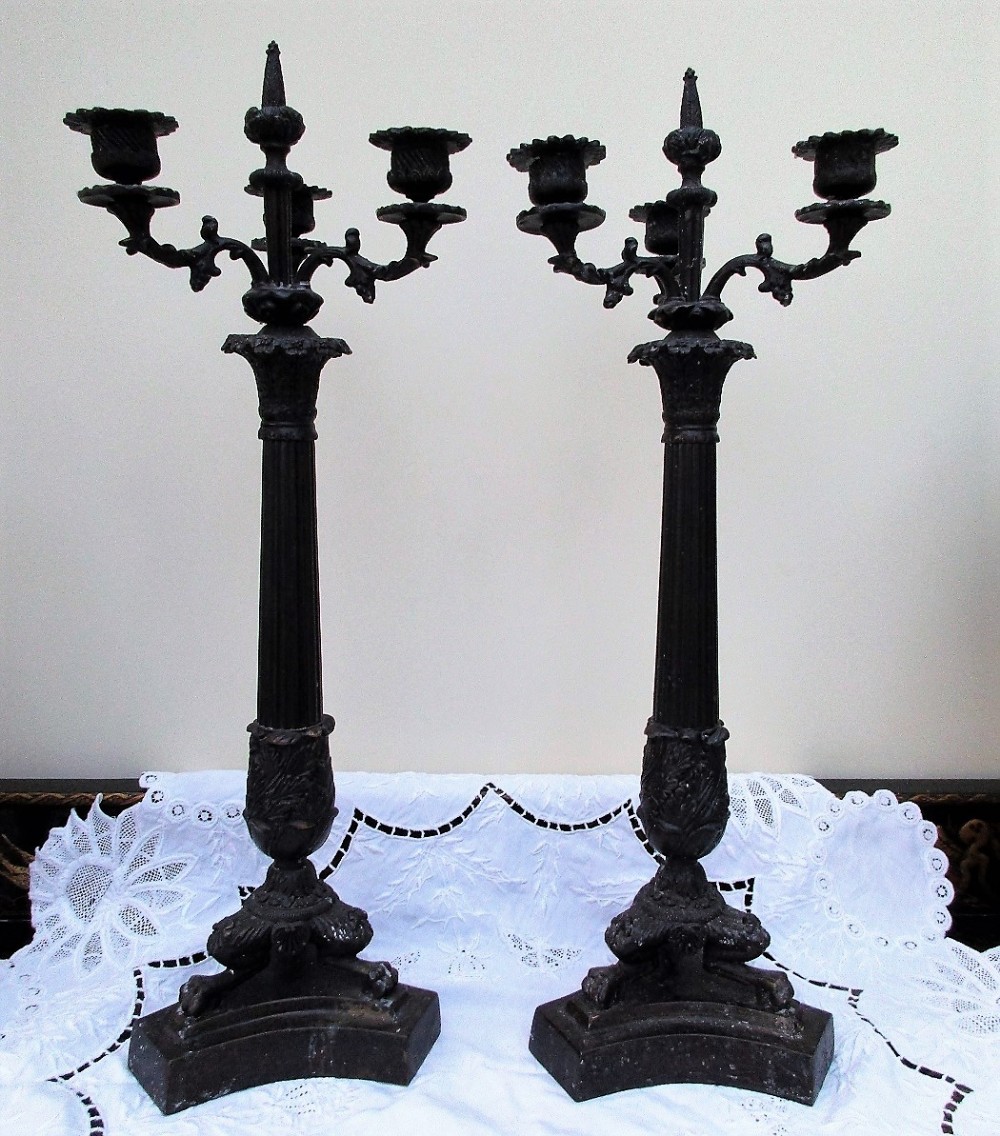 pair of antique french second empire faux bronze candelabra
