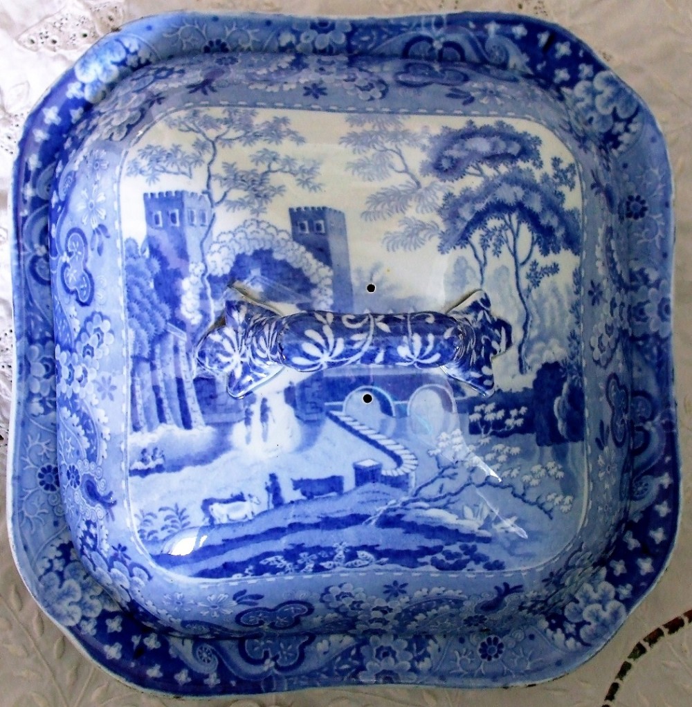 georgian blue white castle vegetable tureen j r clews
