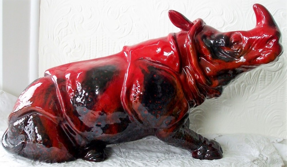 royal doulton english flamb pottery rhinoceros lying