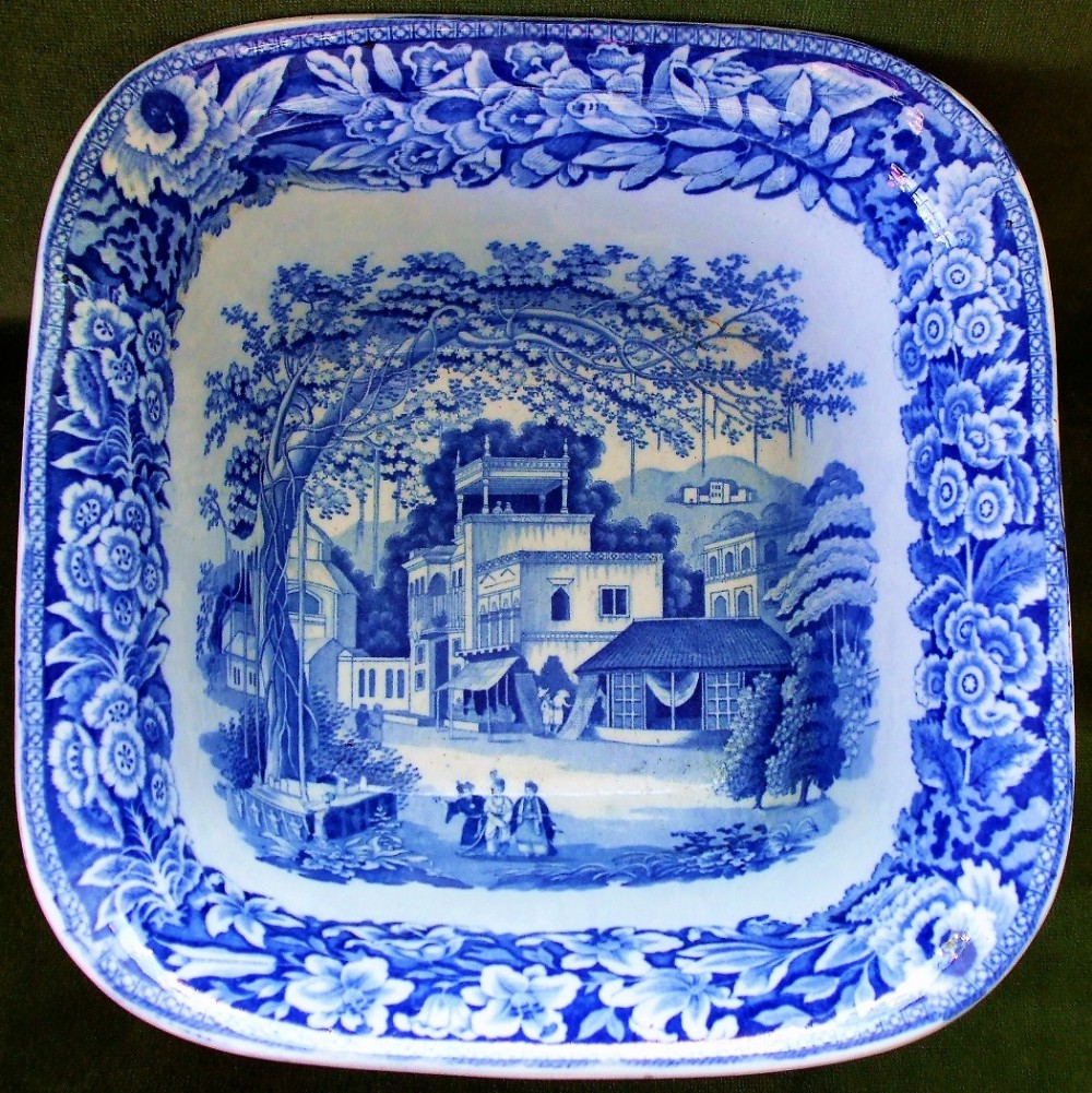 georgian blue white eastern street scene fruit bowl j r riley