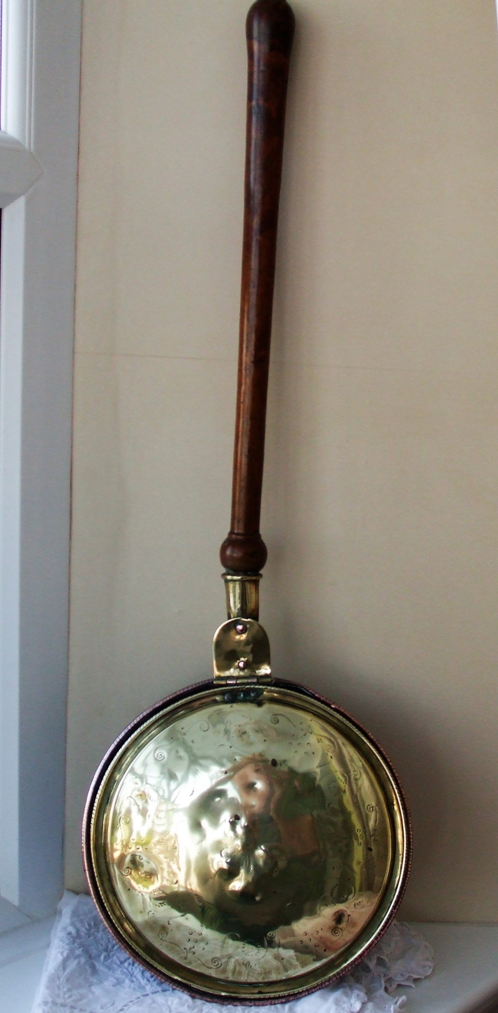 antique english georgian brass and copper warming pan