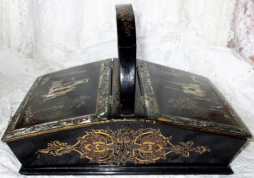 antique english victorian papiermch needlework casket