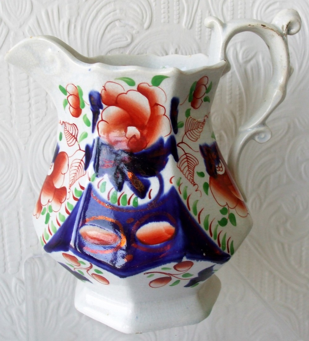 antique victorian gaudy welsh cambrian rose pattern pottery jug