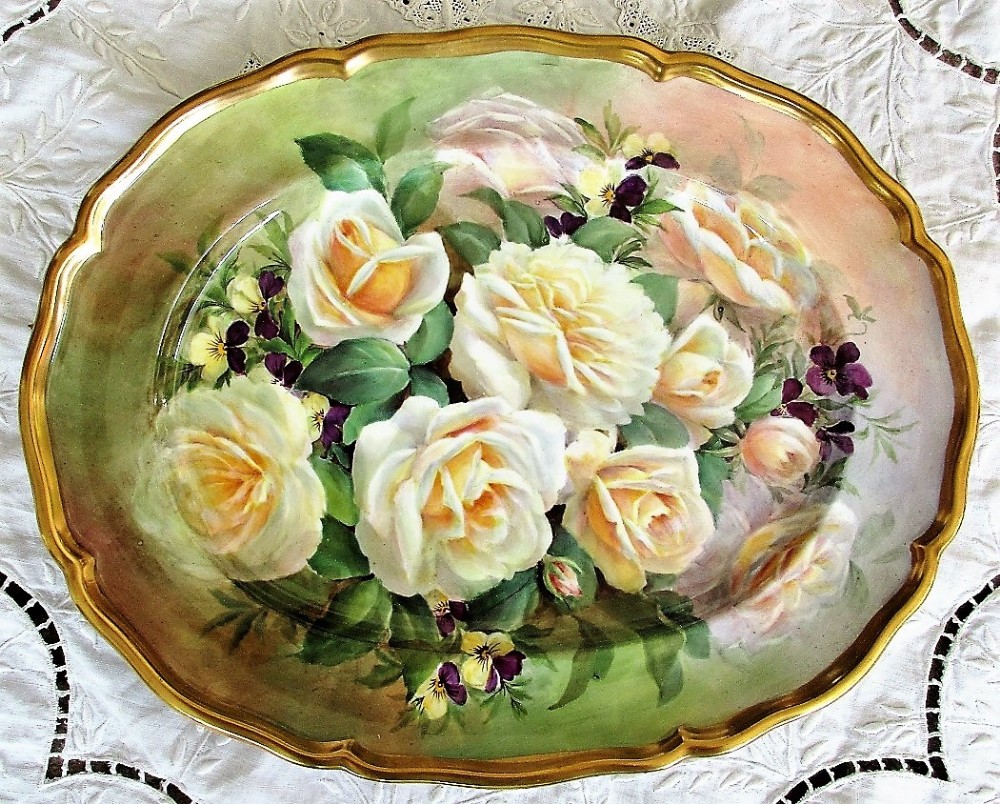 english porcelain cabinet dish white roses reginald johnson