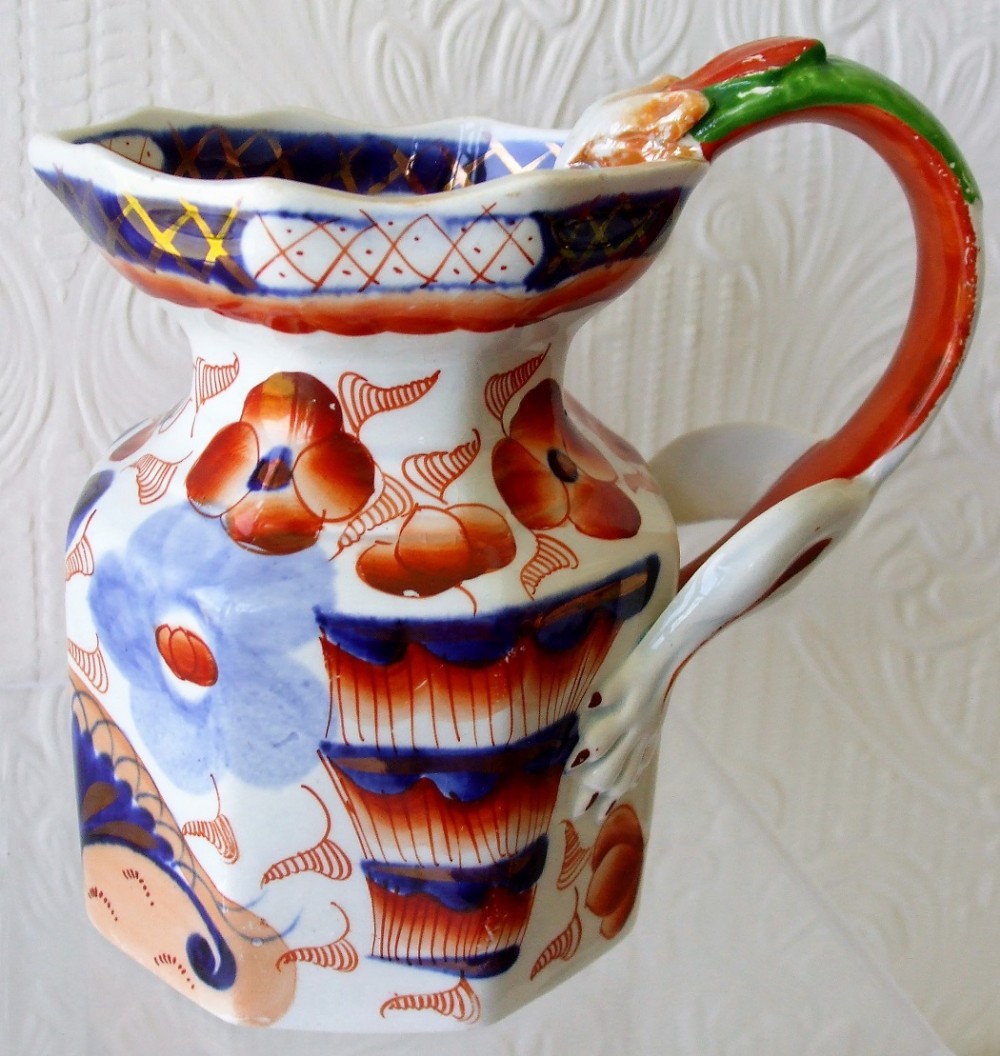 antique georgian gaudy welsh bethesda pattern ironstone jug