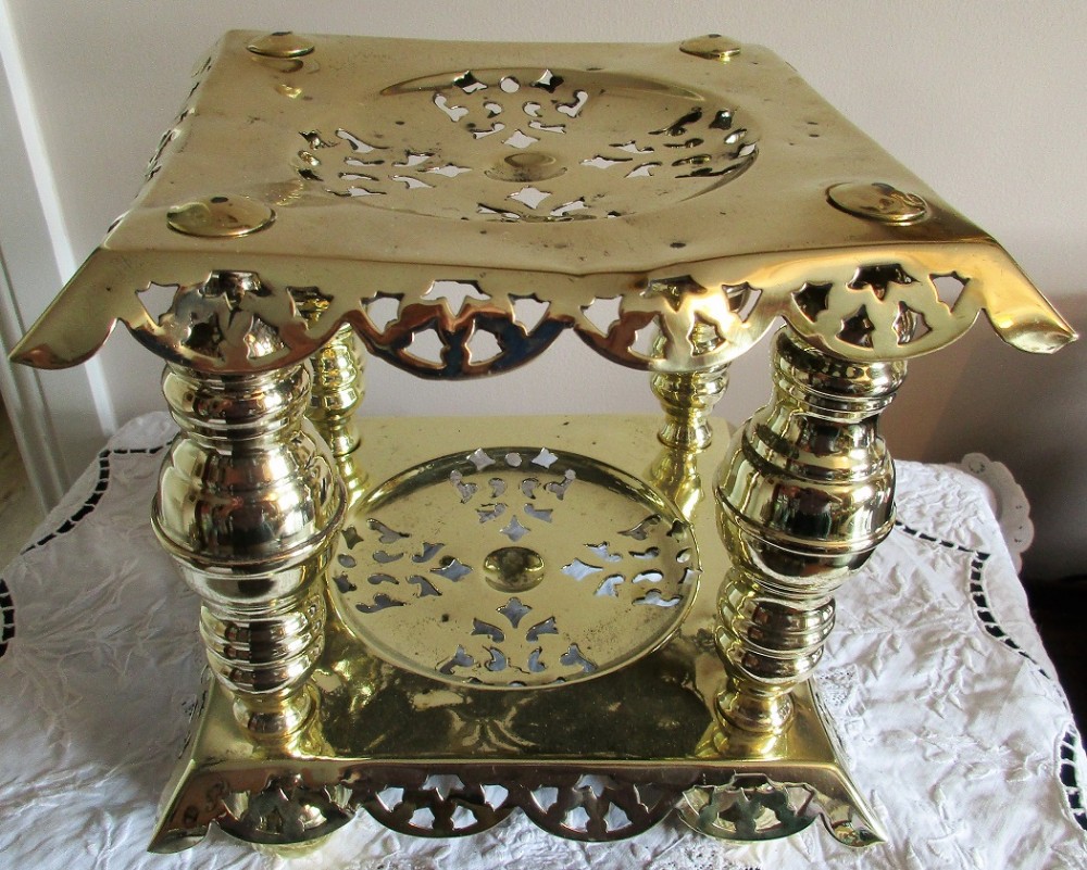 antique english victorian brass two tier trivet