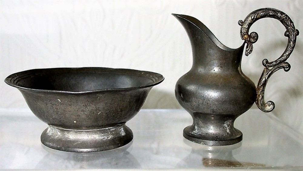 antique english victorian pewter miniature ewer and basin