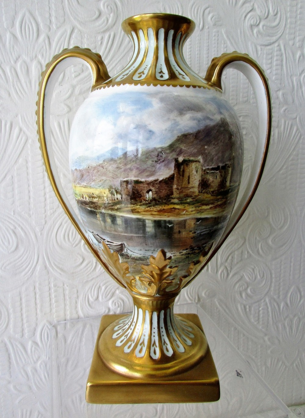 english handpainted and gilded porcelain vase inverlochy castle reginald johnson