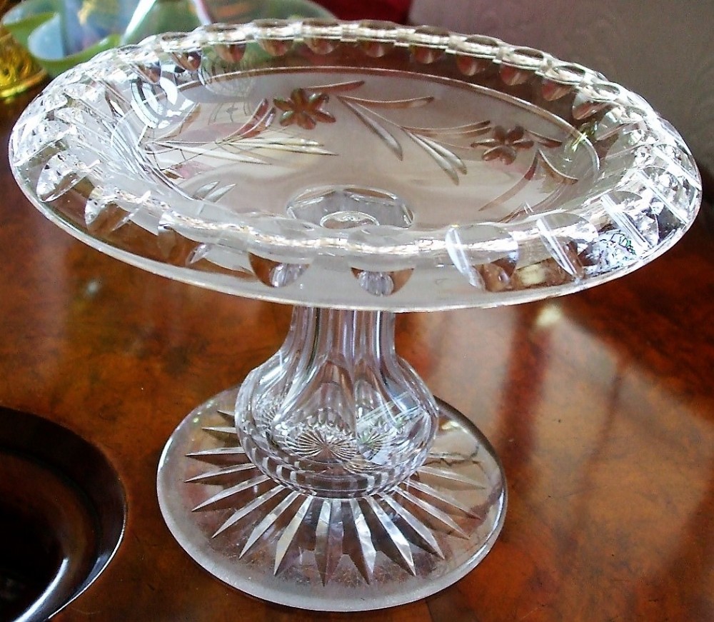 antique english victorian cut glass tazza