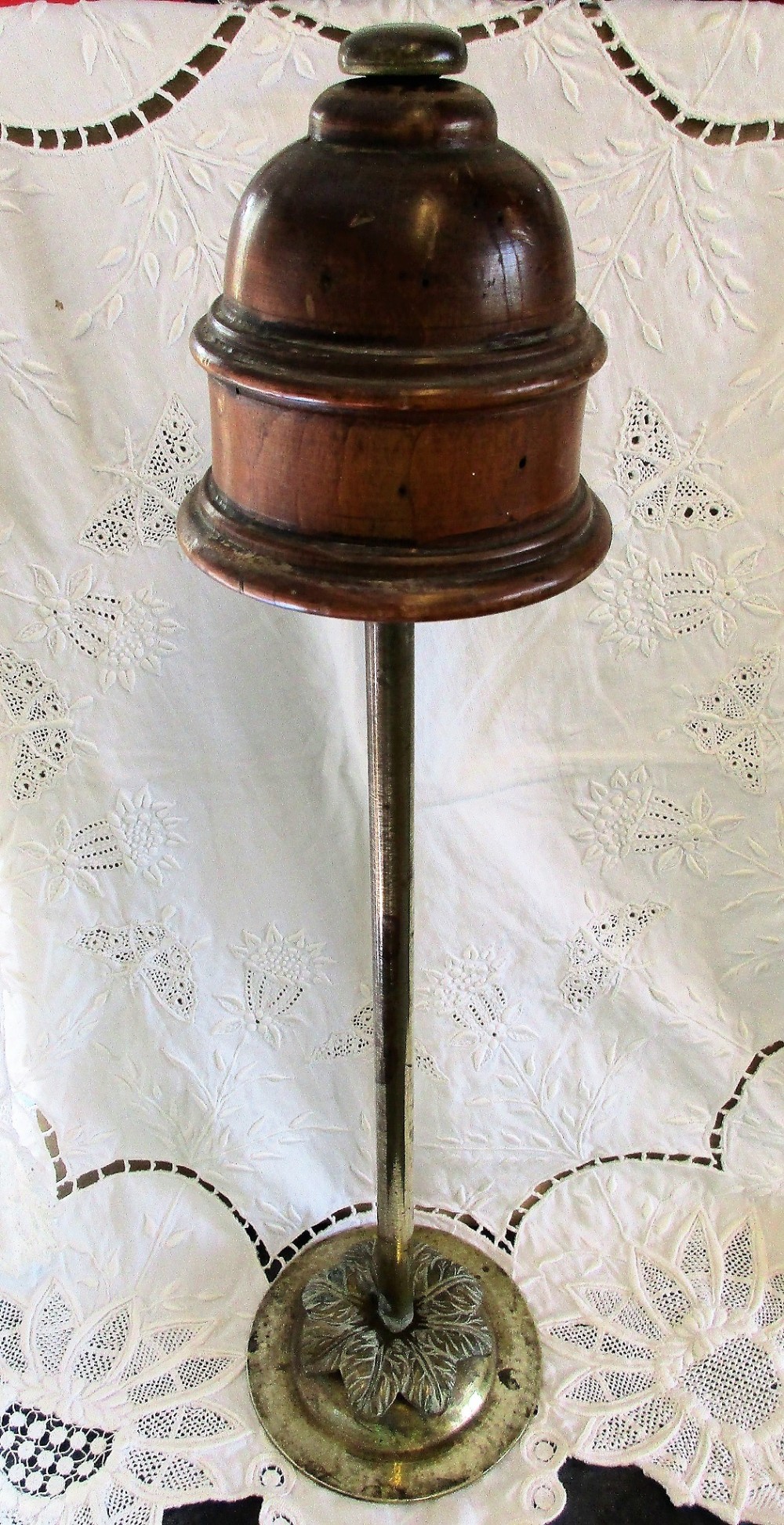 antique english georgian brass and walnut wig stand