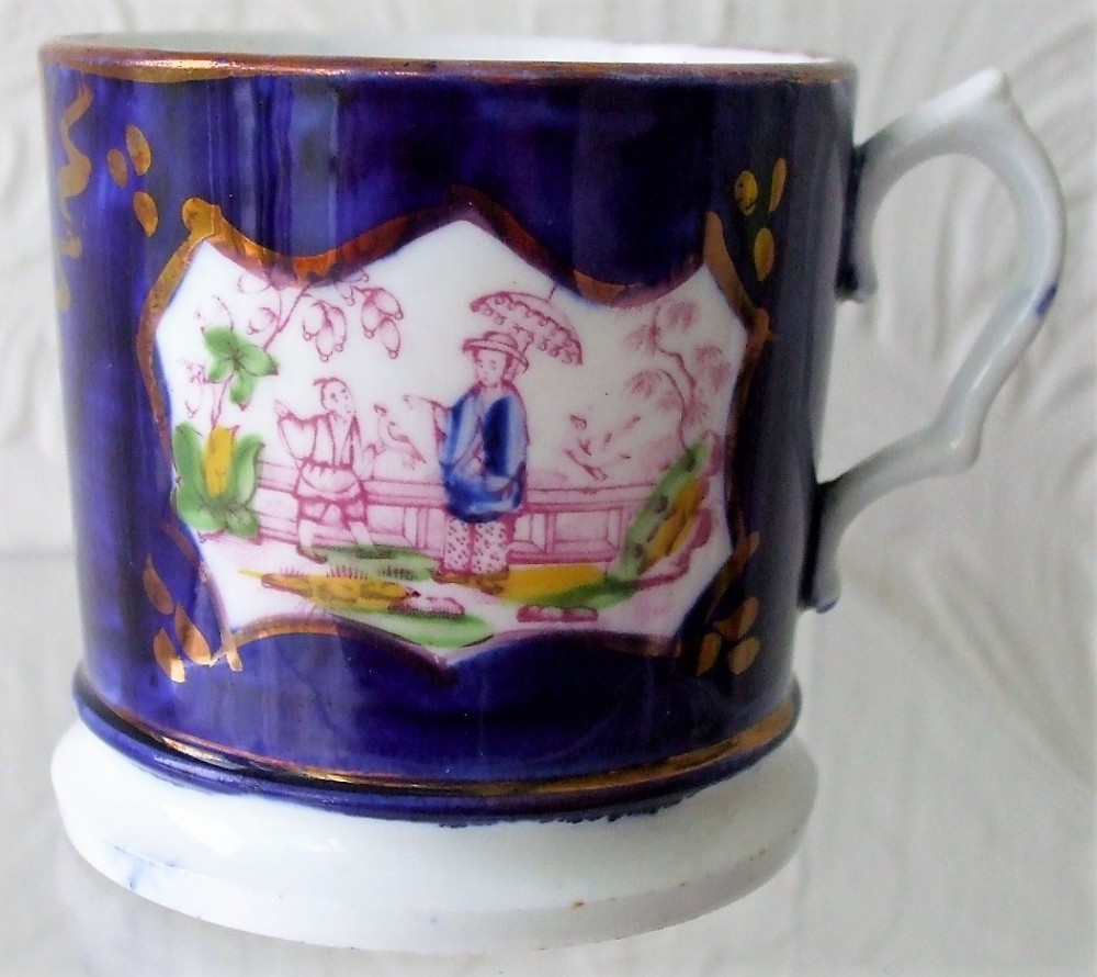 antique victorian gaudy welsh chinoiserie pattern porcelain mug