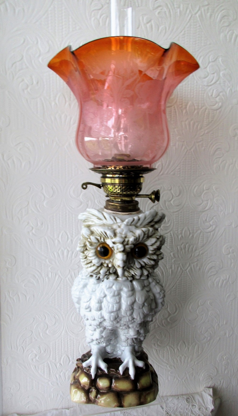 antique german victorian sitzendorf porcelain owl oil lamp
