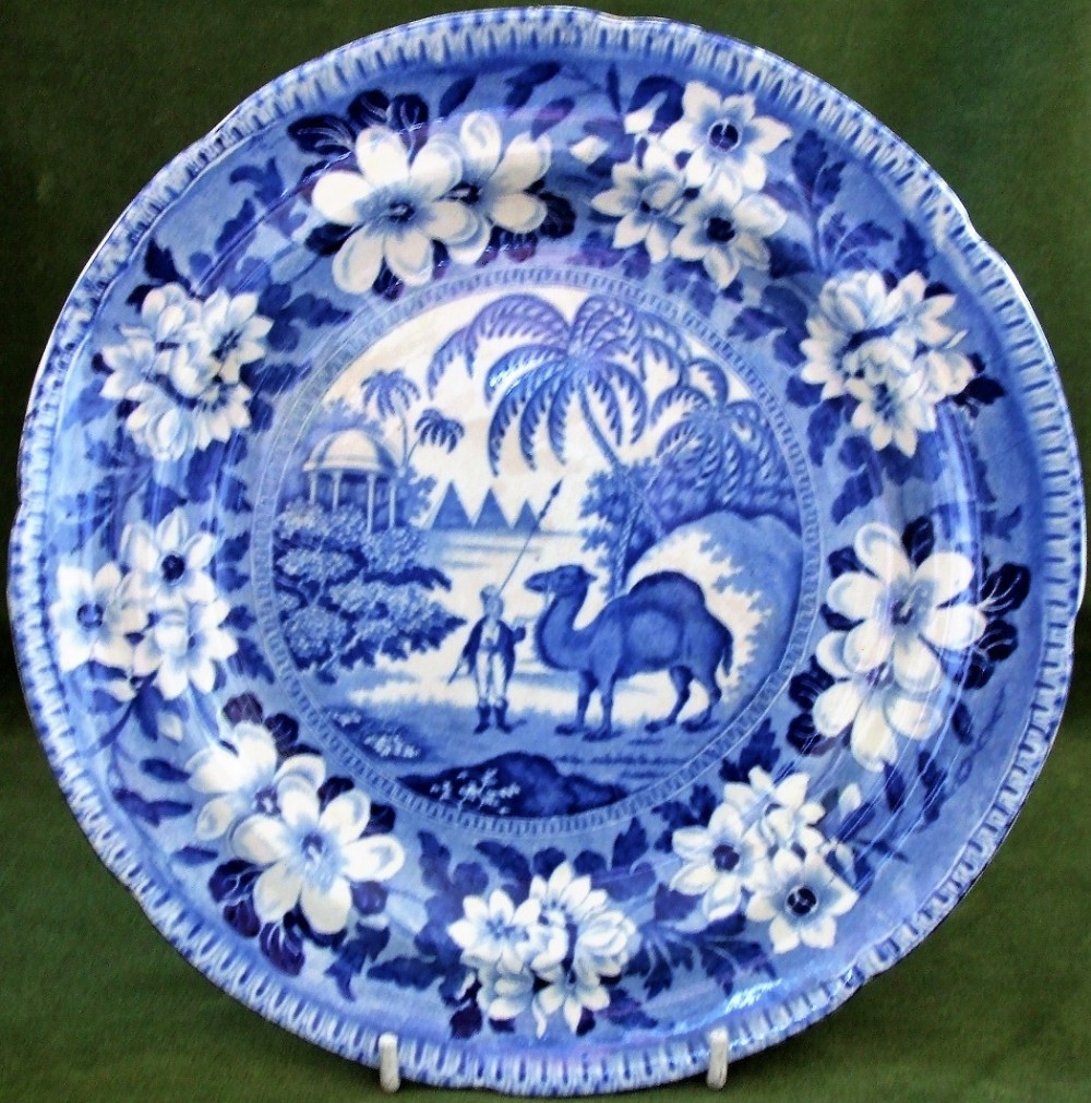 antique english georgian victorian blue and white transfer dromedary pattern pottery plate
