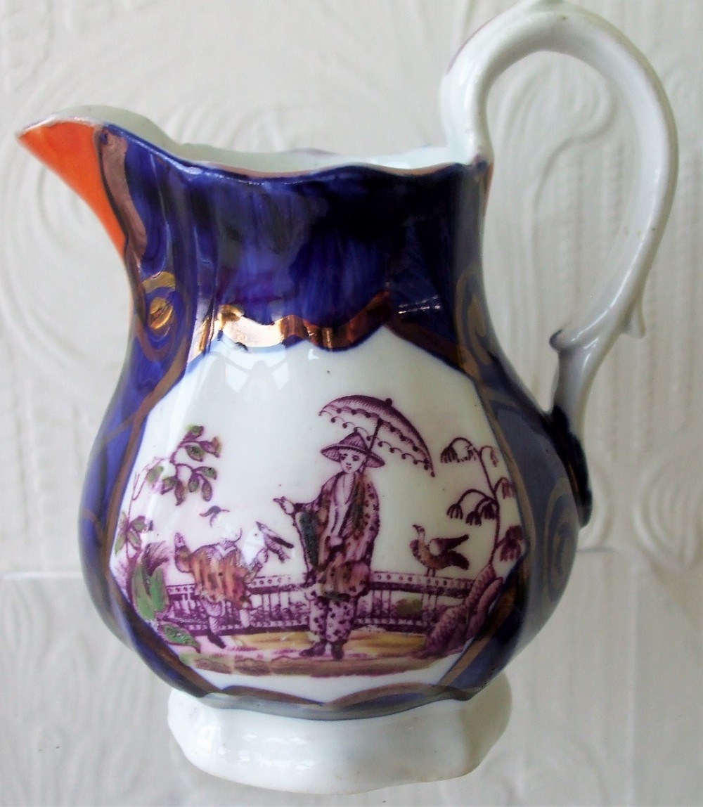 victorian gaudy welsh chinoiserie pattern cream jug