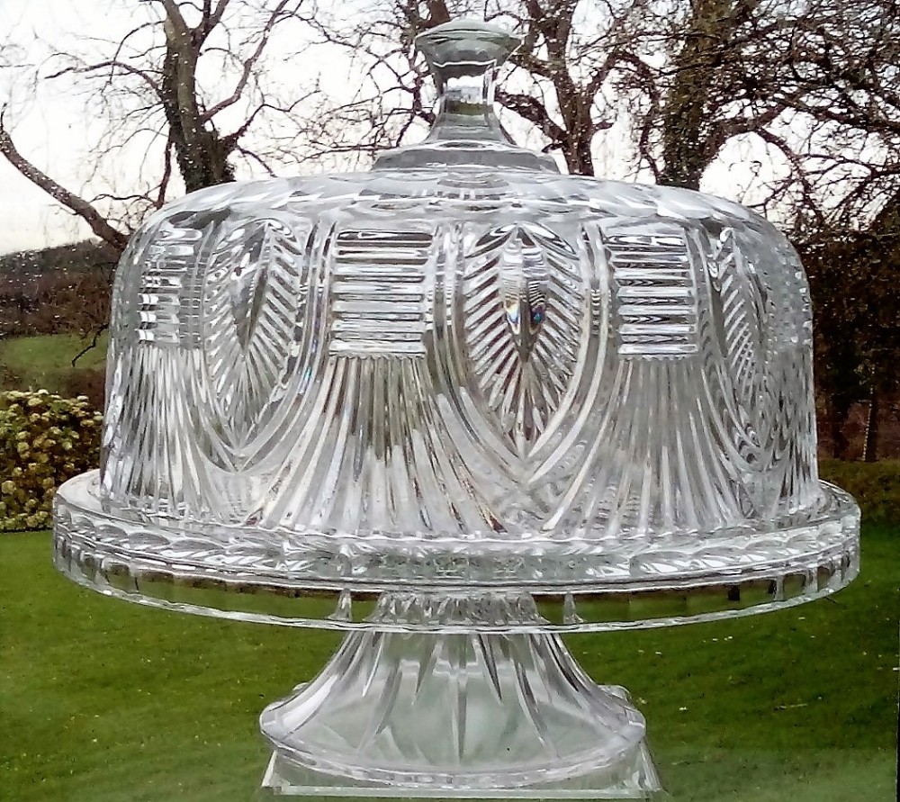antique english victorian moulded and cut glass covered cakestand