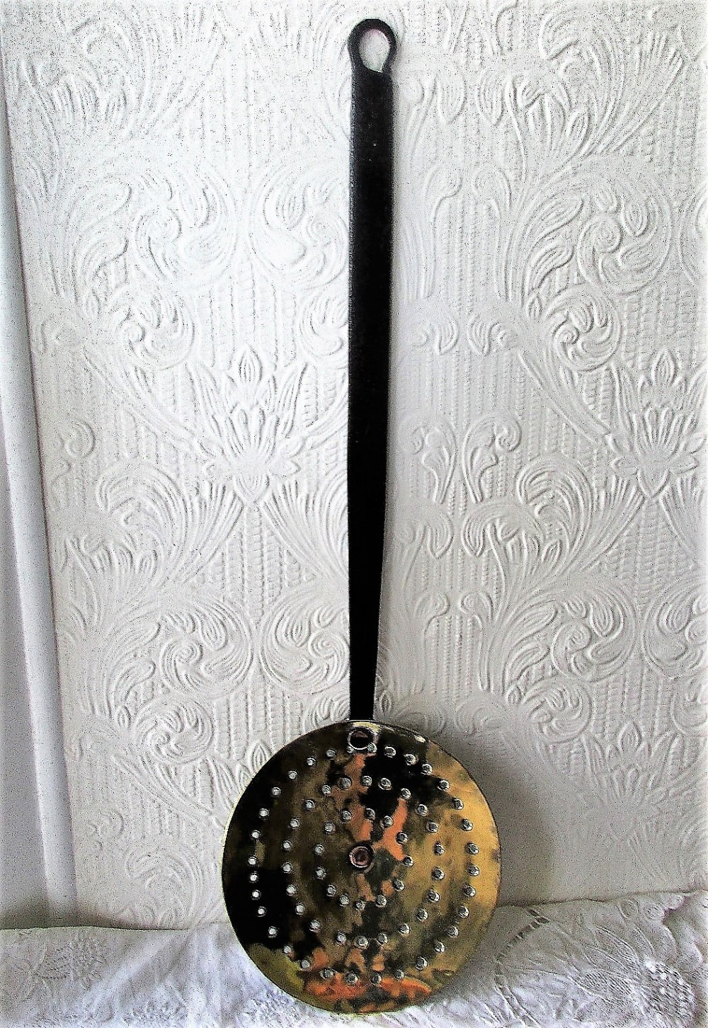 antique english victorian brass cream skimmer