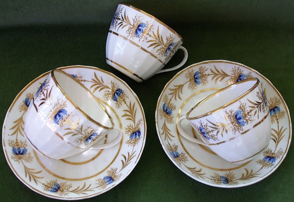 pair of antique english georgian derby porcelain tea cups and saucers pattern no 596 puce marks
