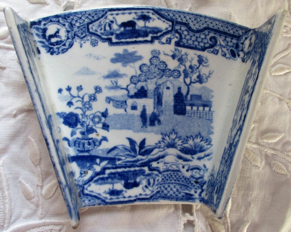 antique english georgian blue and white transfer pottery asparagus server spode
