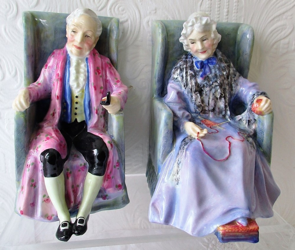 pair of vintage royal doulton english porcelain figurines darby joan hn 1427 hn 1422