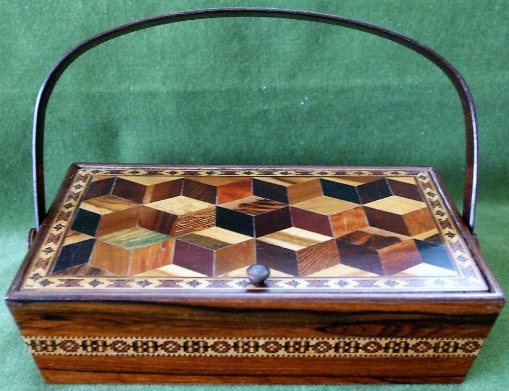 antique english victorian tunbridge ware ladies needlework casket