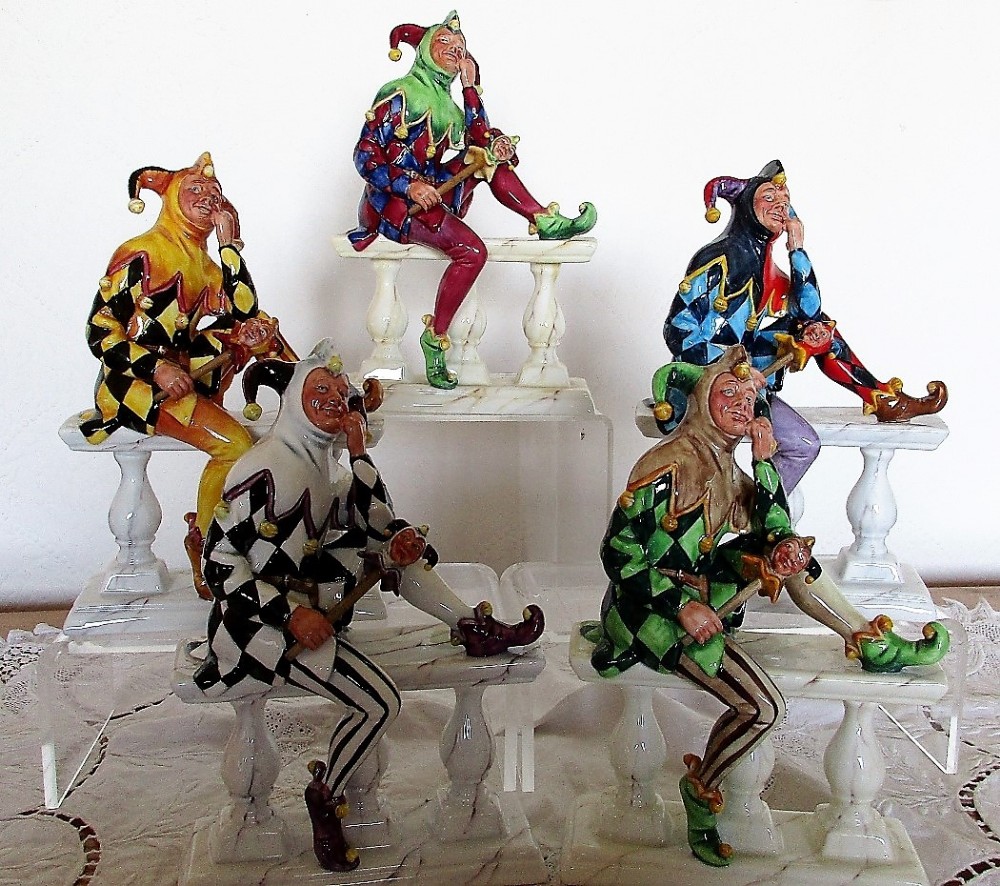set of five connoisseur english porcelain figurines the jester