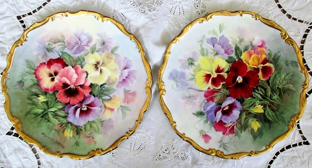 pair of royal doulton english porcelain cabinet plates pansies reginald johnson