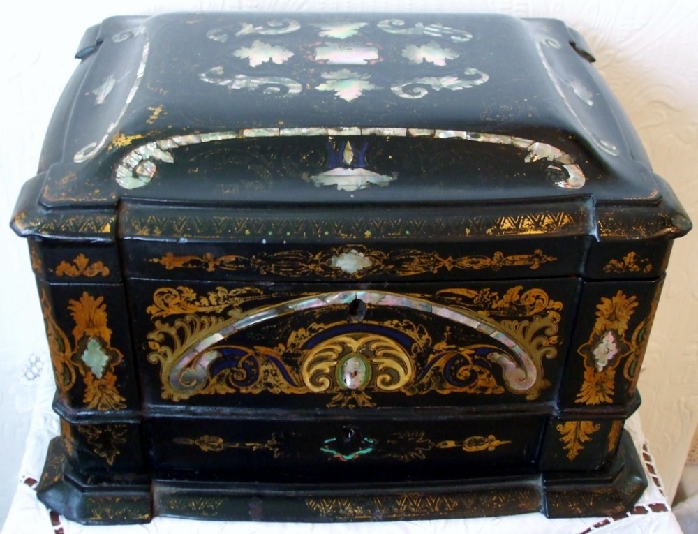 antique english victorian papiermch ladies jewellery casket
