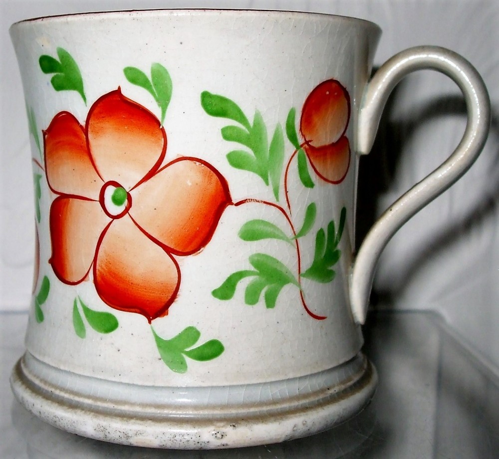 antique victorian gaudy welsh wallflower pattern pottery mug