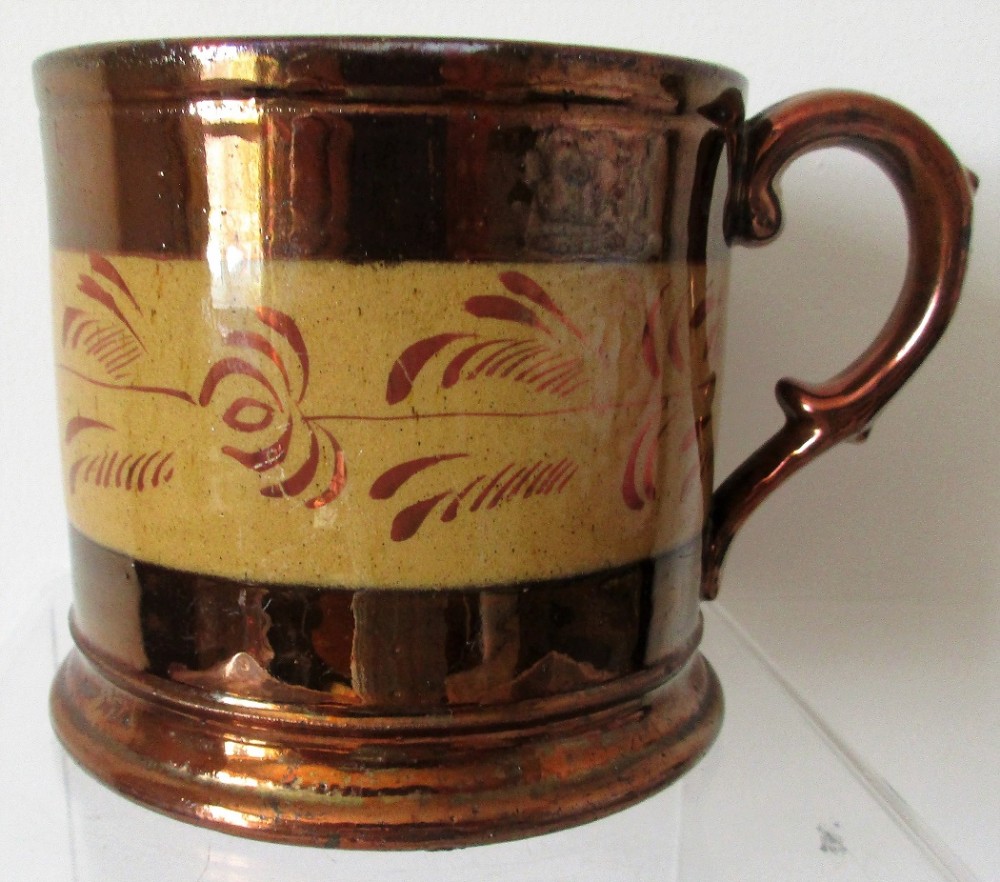 antique english victorian copper lustre pottery mug