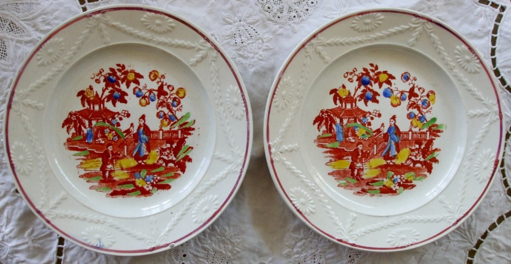 pair of antique english georgian pottery tea plates