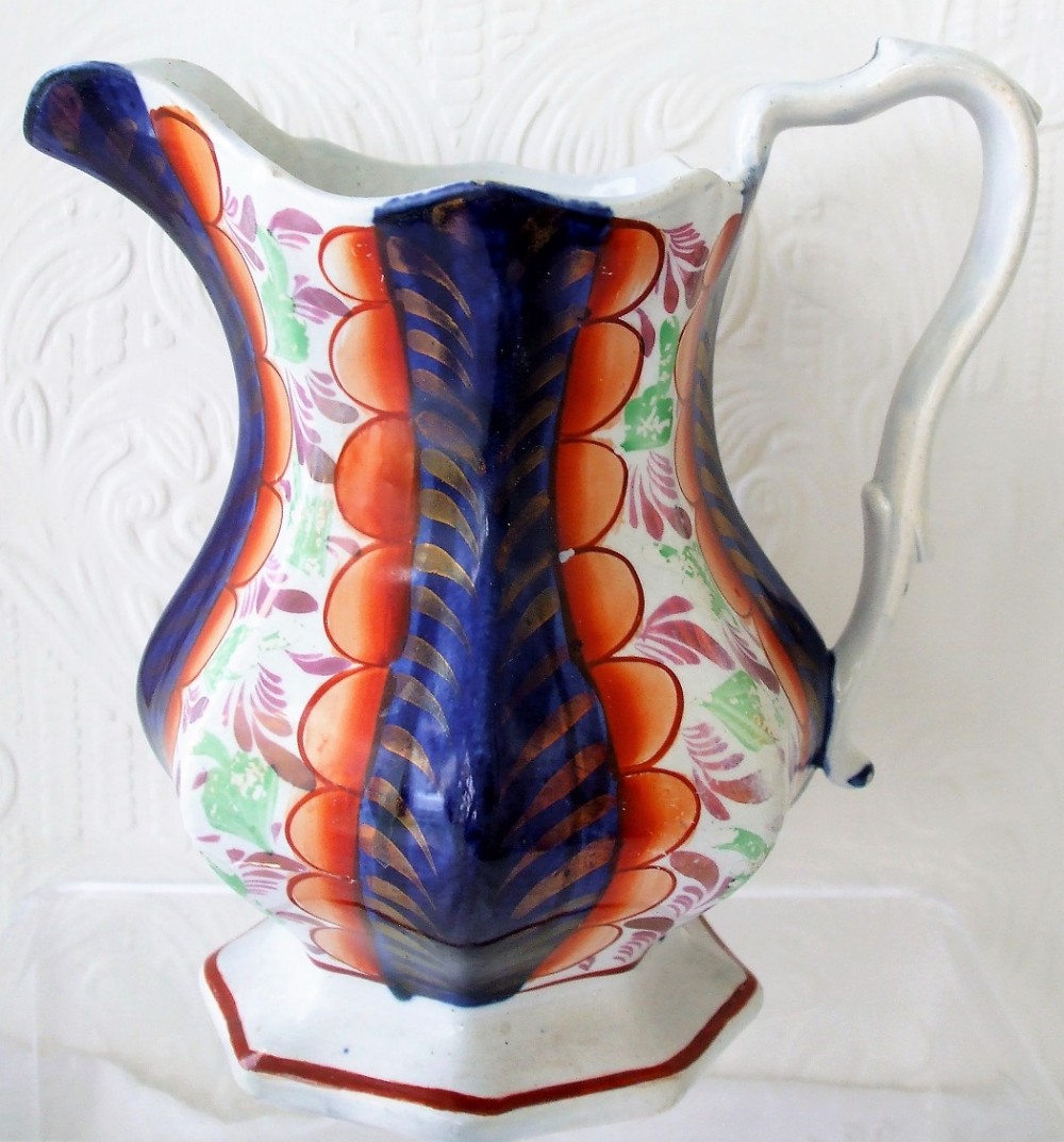 antique victorian gaudy welsh glamorgan pattern pottery jug