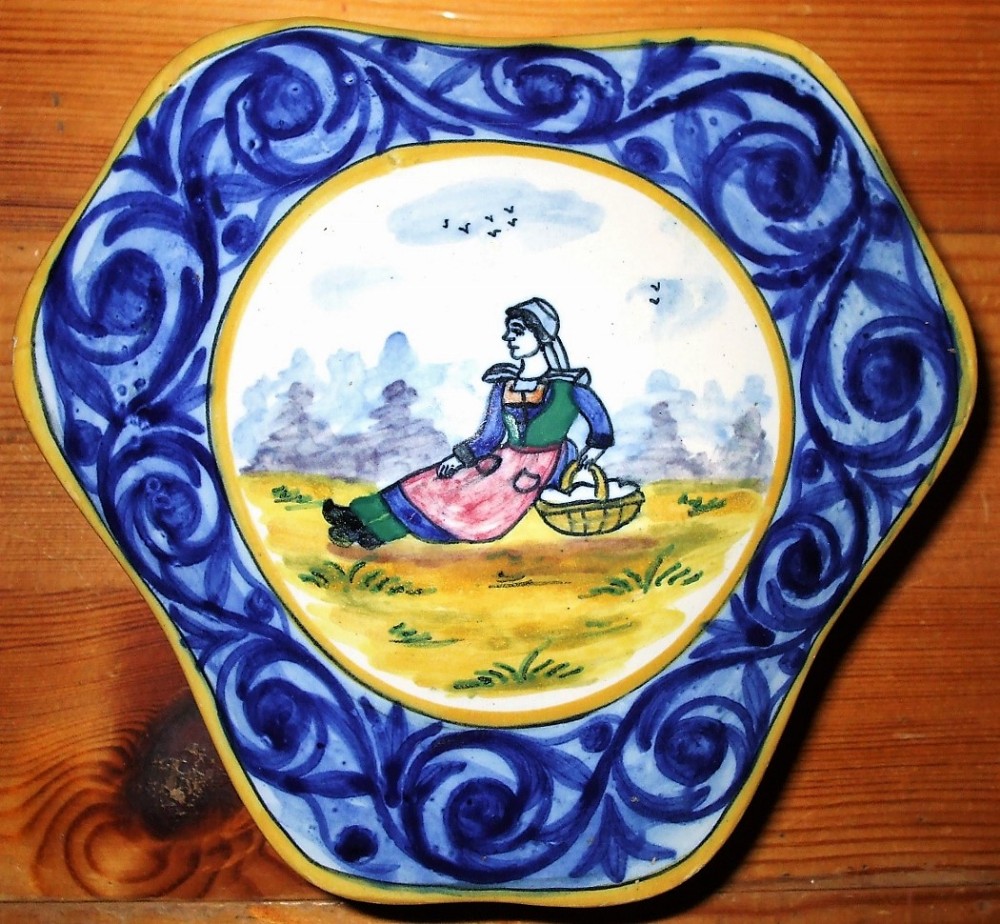 vintage hb quimper french faience bonboniere and cover