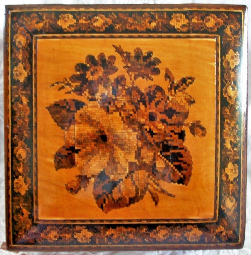 antique english victorian tunbridge ware handkerchief box