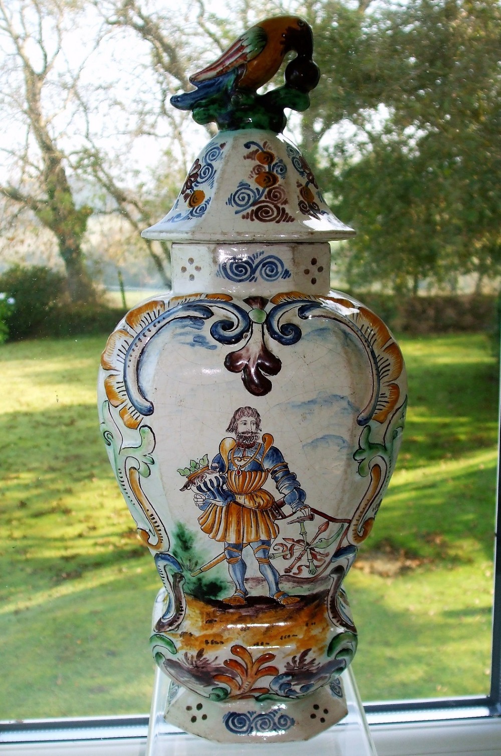 antique dutch polychrome delftware vase and cover