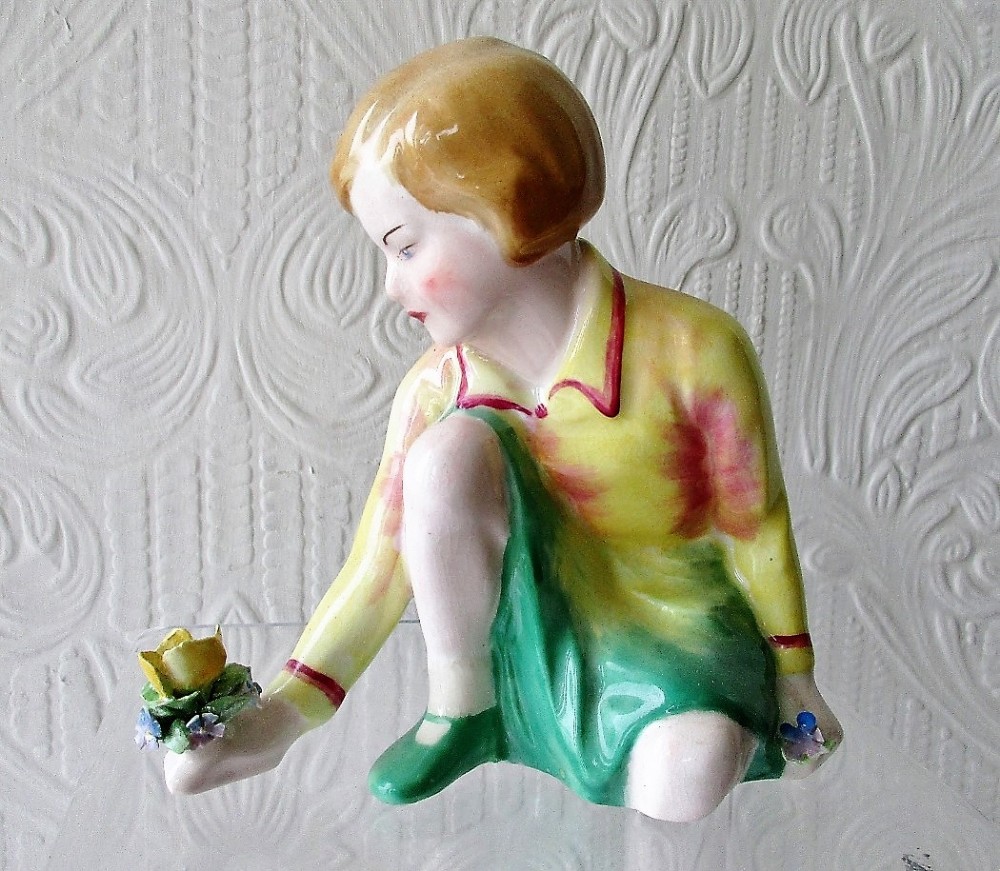 vintage crown staffordshire english porcelain figurine picking flowers tm bayley
