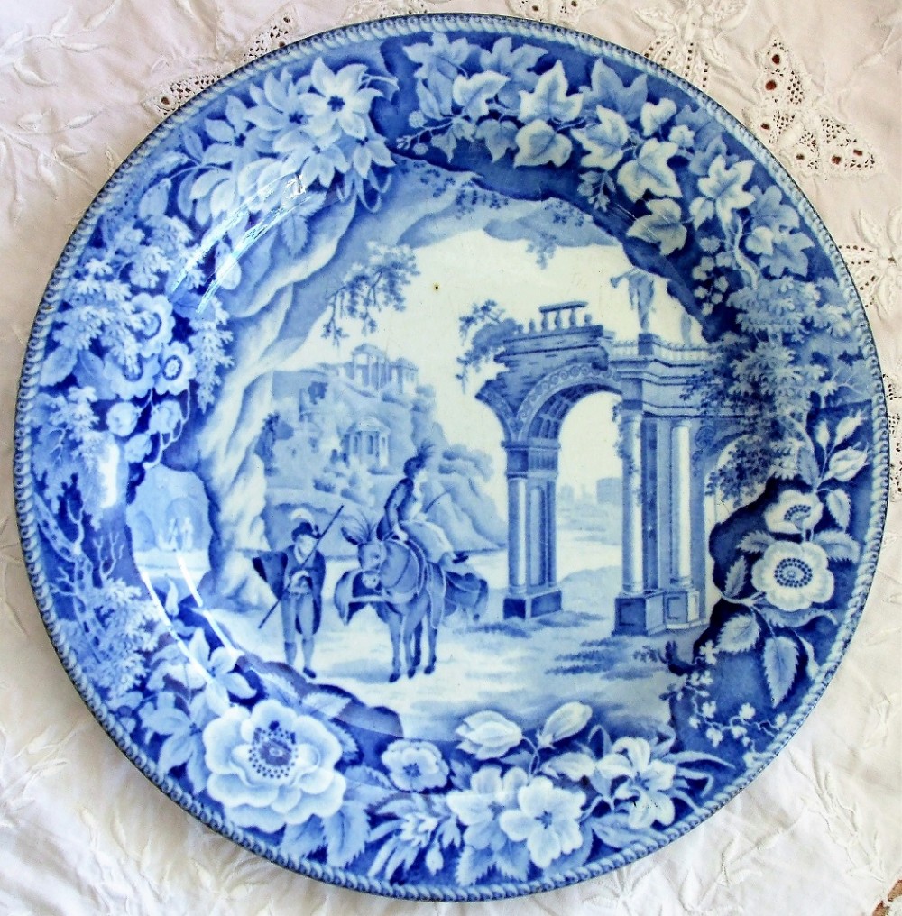 antique english georgian blue and white transfer romantic ruins pattern pottery plate james and ralph clews