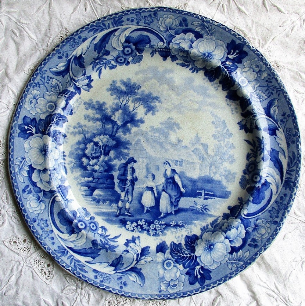 antique english georgian blue and white transfer pottery plate the reaper pattern bathwell and goodfellow