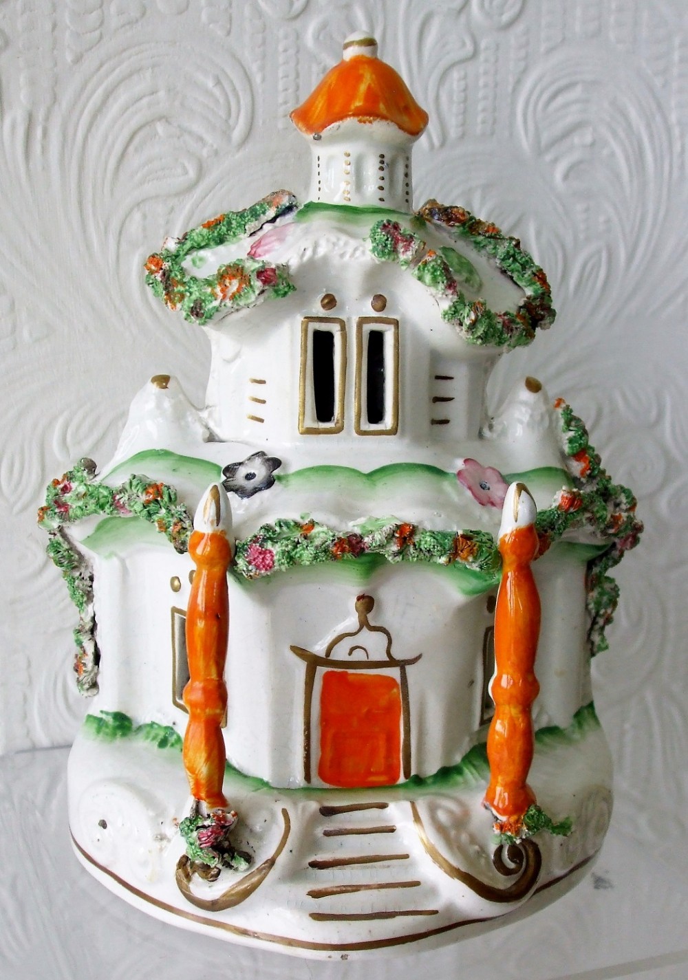 antique english victorian staffordshire pottery pastille burner h a3237