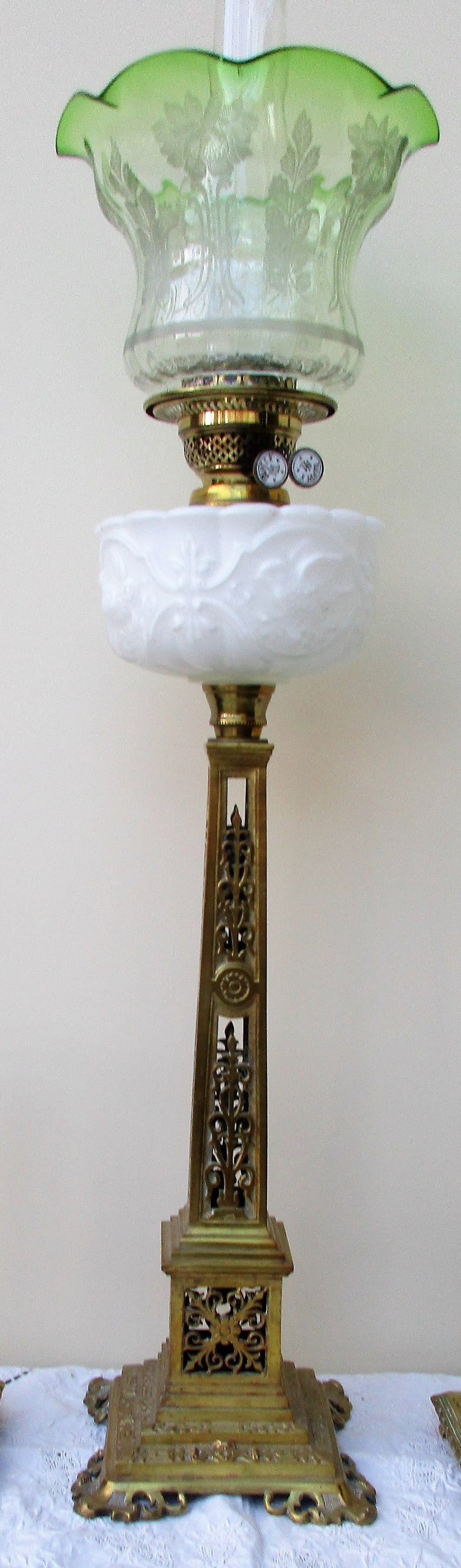 antique anglo french belle poque cast brass column oil lamp