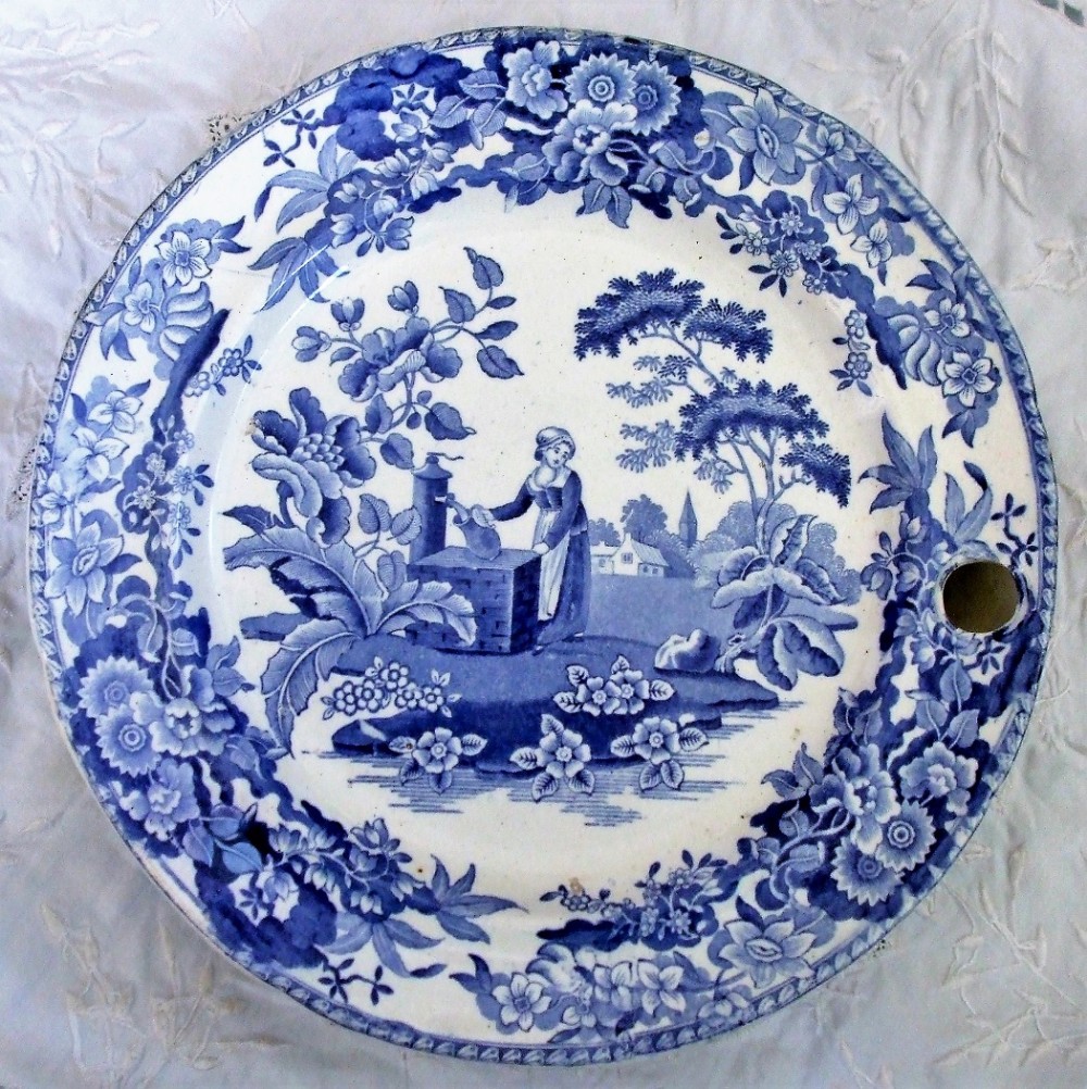 victorian blue white girl at the well hotwater plate copeland garrett