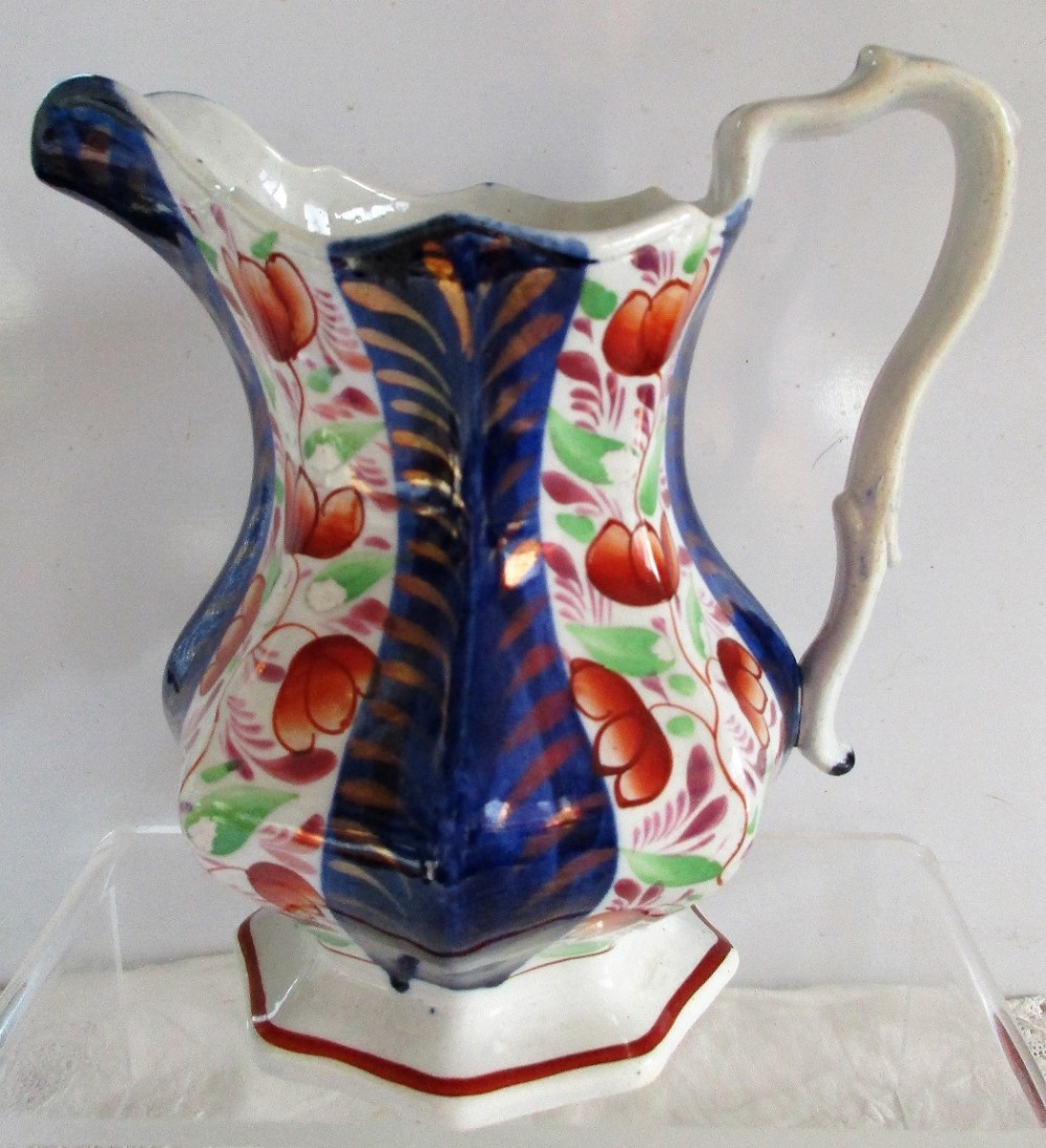 antique victorian gaudy welsh conwy pattern pottery jug