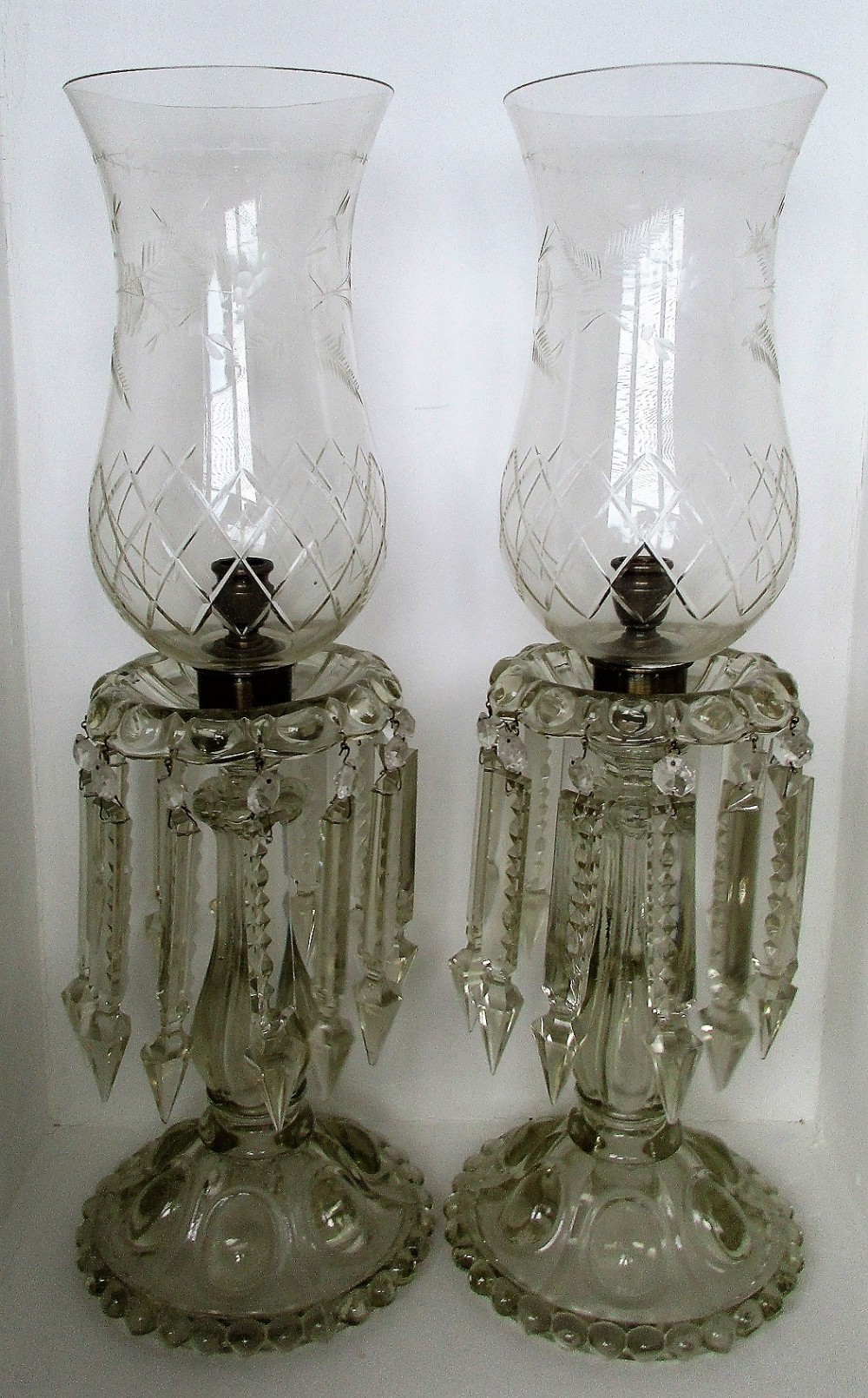 pair of antique english victorian clear glass candle lustres