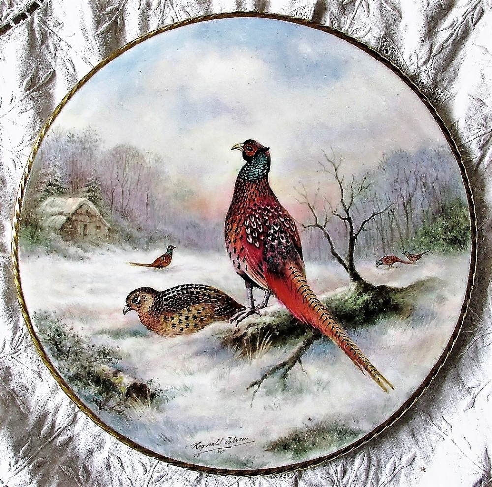 english porcelain cake cheese stand wintering pheasants reginald johnson