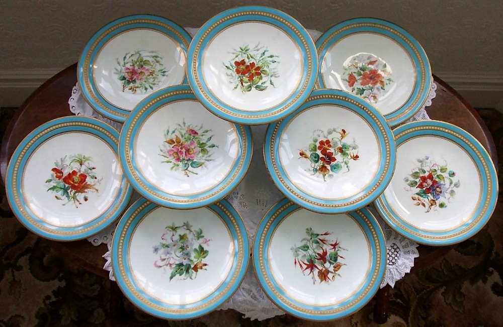 antique english victorian semi porcelain botanical part dessert service by grainger of worcester