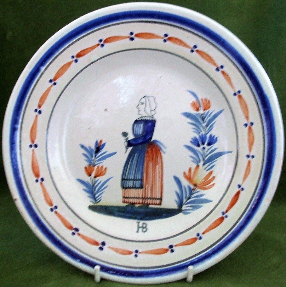 antique hb quimper french faience plate