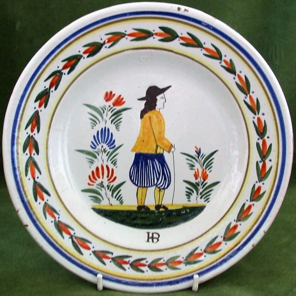 antique hb quimper french faience plate