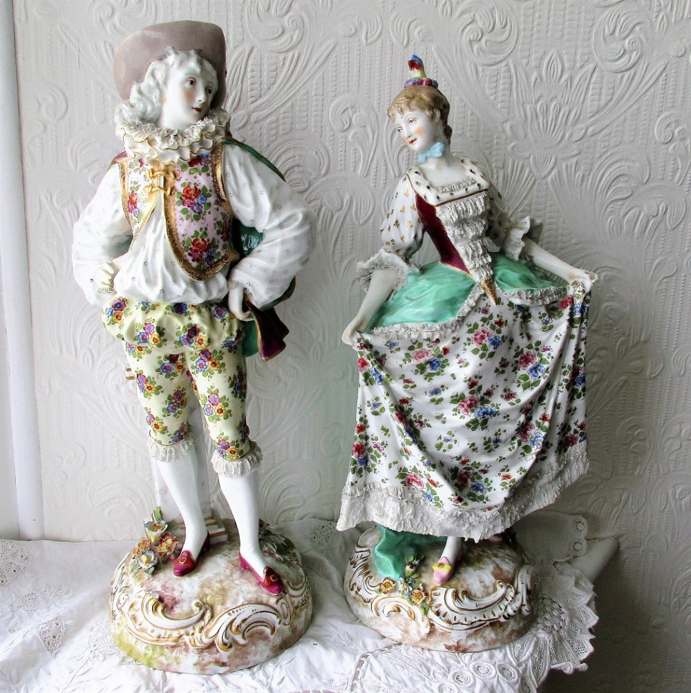 pair of antique dresden porcelain figurines a gallant and his lady