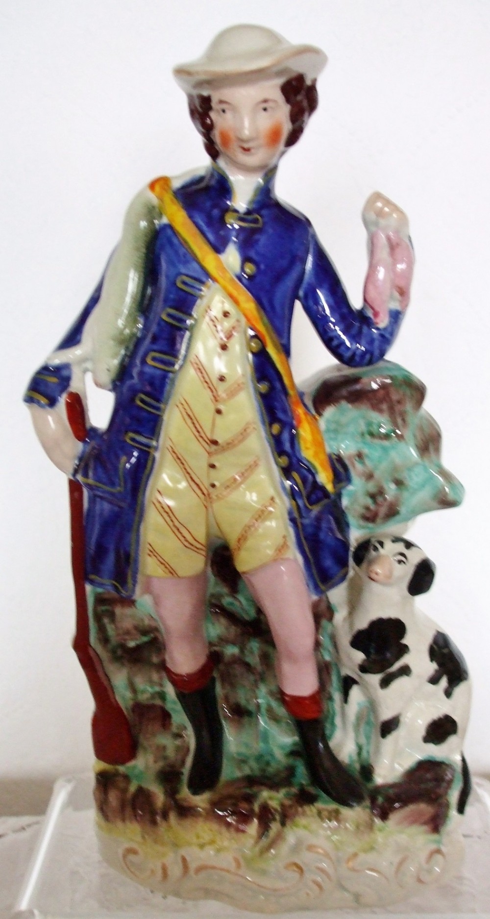 antique english victorian staffordshire pottery figure of a hunter